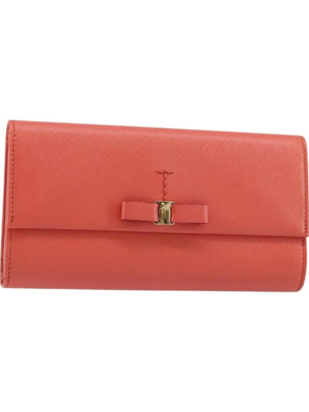 Salvatore Ferragamo Vala Long Wallet Leather Orange Gold